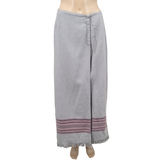 Cherokee Vintage Gray Wrap Blanket Maxi Skirt with Fringe Western Cowgirl - Picture 1 of 16